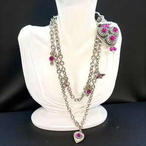 Silver Plated Chain & Pink Crystal Charm Necklace/Accessory